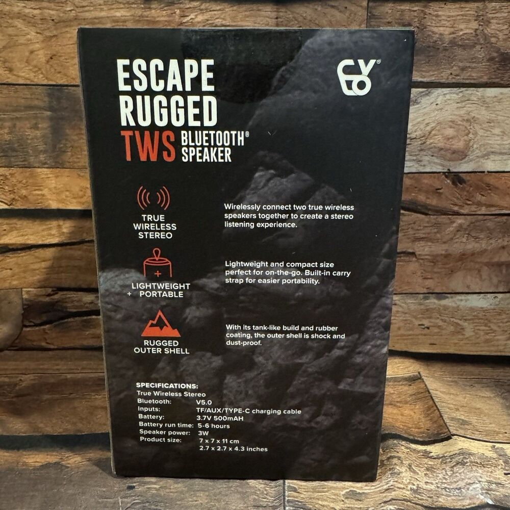 Cylo Escape Rugged TWS Bluetooth Speaker 3W Portable Black Rechargeable NEW - Picture 3 of 6